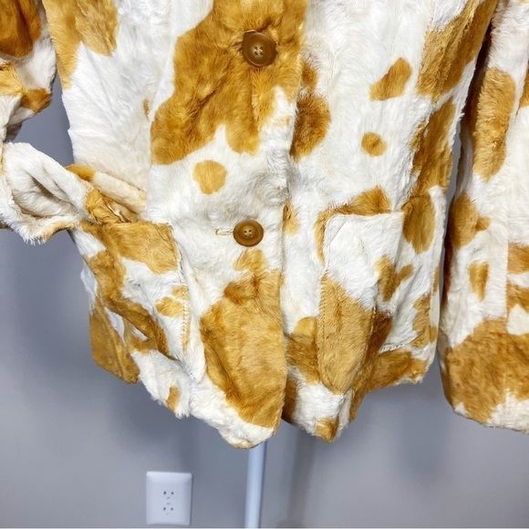 FREE WEAR by JOHNATHON HOENSCHEIDT Tan & Cream Faux Fur Blazer Jacket - MEDIUM - Picture 5 of 11